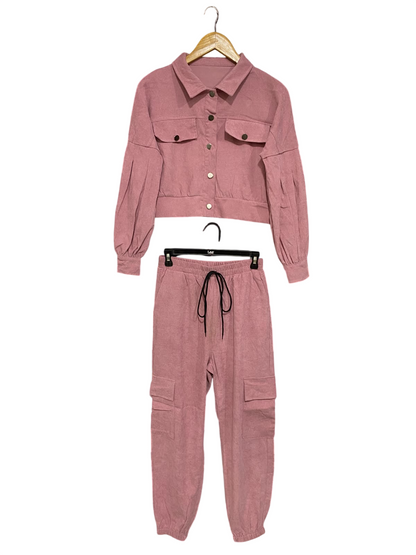 MOSSTA |M| A59| PASTEL PINK TWO-PIECE TECHNICAL UTILITY JACKET AND CARGO SET