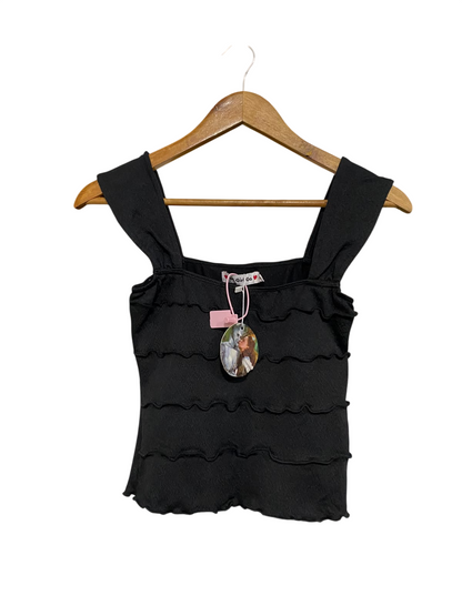 GO GIRL GO |S| BUST 13| A59| BLACK WIDE-STRAP TIERED-RUFFLE TECHNICAL UTILITY CROP TOP