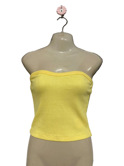 KOOKAI |S| BUST 15| A59| PASTEL YELLOW RIBBED STRAPLESS TECHNICAL UTILITY TUBE TOP
