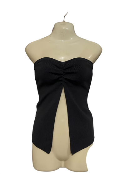 GLASSONS |S| BUST 15| A59| BLACK STRAPLESS FRONT-SPLIT RIBBED TECHNICAL UTILITY TUBE TOP