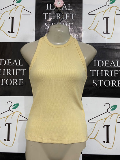 KOOKAI |S| BUST 15| A59| PASTEL YELLOW RIBBED HIGH-NECK TECHNICAL UTILITY TANK TOP