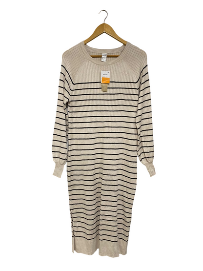 ANKO |M| BUST 19| A60|BEIGE AND BLACK STRIPED RIBBED CREWNECK TECHNICAL UTILITY MIDI DRESS