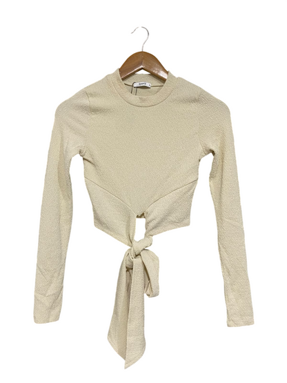 SHEIKE |XS| BUST 14| A60| OFF-WHITE CREWNECK FRONT-TIE LONG-SLEEVE TECHNICAL UTILITY CROP TOP