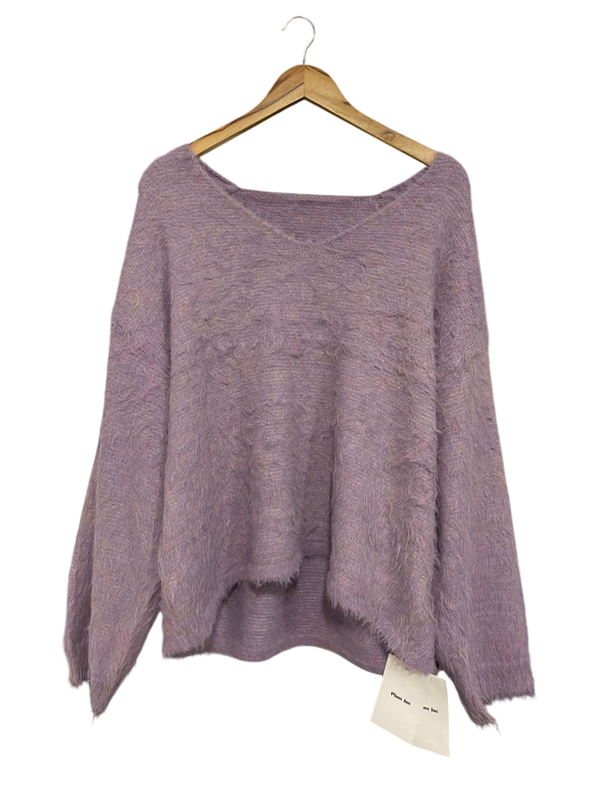 PLUM JAN |XL| BUST 22| A60| LILAC FLUFFY TEXTURED TECHNICAL UTILITY V-NECK SWEATER