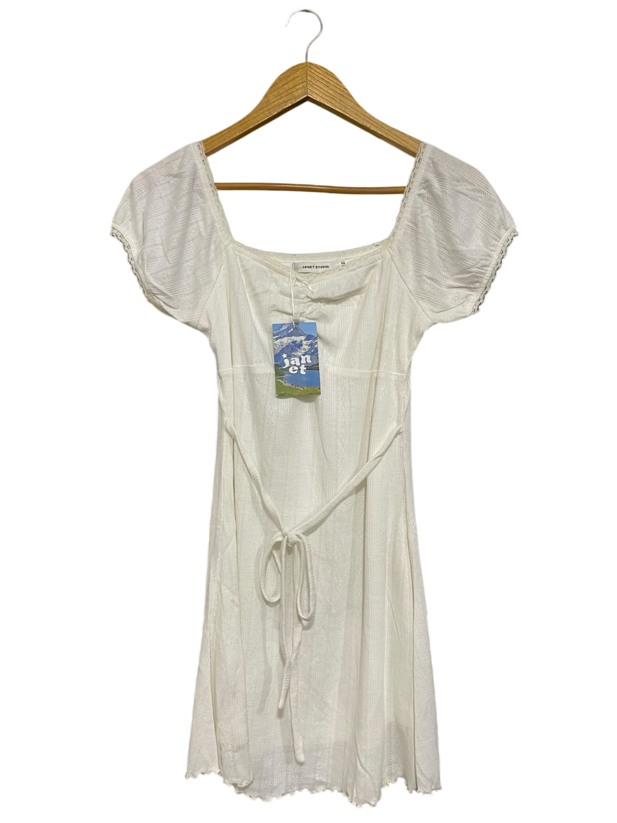 JANET STUDIO |M| BUST 14| A60| OFF-WHITE SQUARE-NECK TECHNICAL UTILITY MINI DRESS