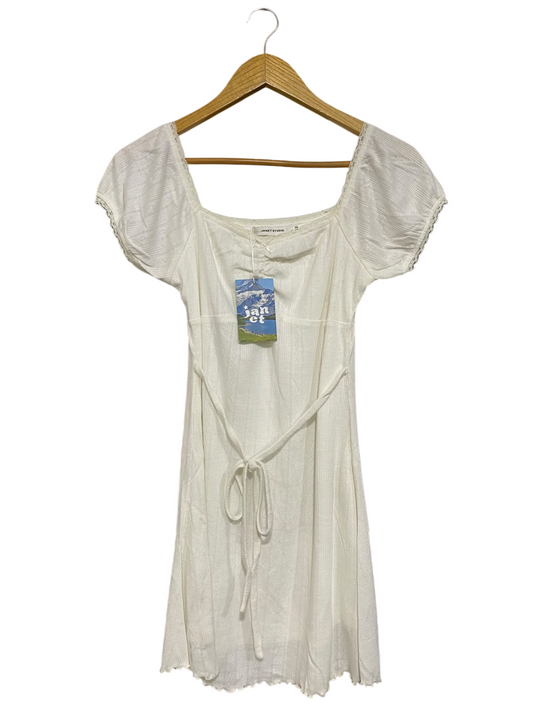 JANET STUDIO |M| BUST 14| A60| OFF-WHITE SQUARE-NECK TECHNICAL UTILITY MINI DRESS