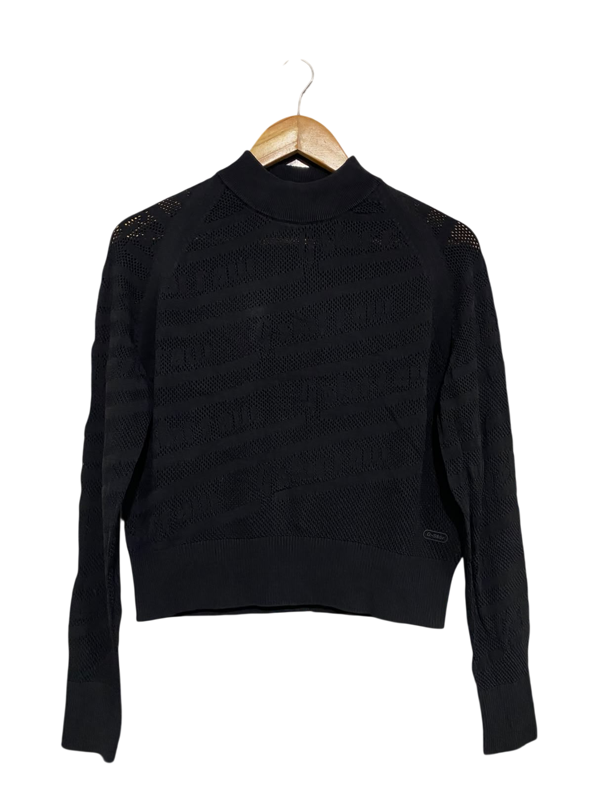 G STAR RAW |M| BUST 20| A60| BLACK MOCK-NECK OPEN-WORK KNIT TECHNICAL UTILITY SWEATER