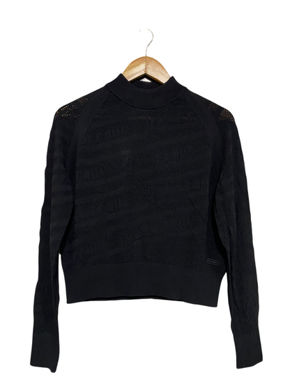 G STAR RAW |M| BUST 20| A60| BLACK MOCK-NECK OPEN-WORK KNIT TECHNICAL UTILITY SWEATER