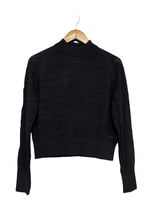 G STAR RAW |M| BUST 20| A60| BLACK MOCK-NECK OPEN-WORK KNIT TECHNICAL UTILITY SWEATER
