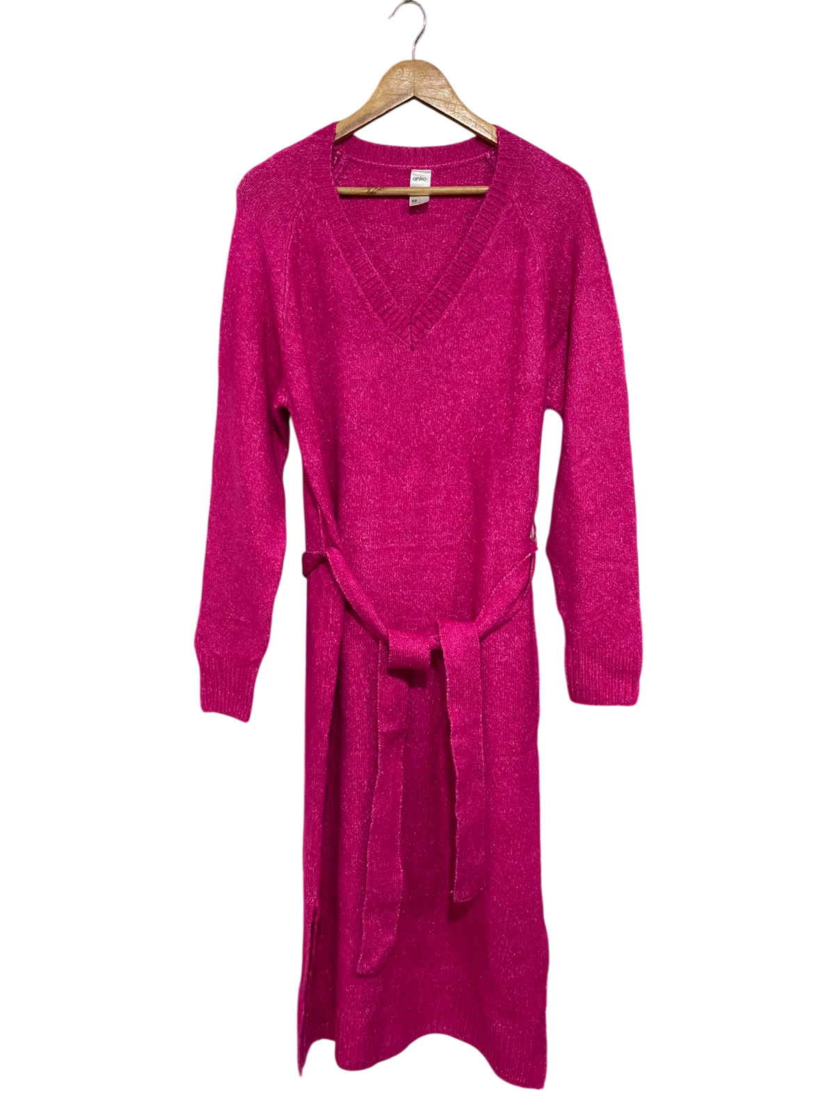 ANKO |M| BUST 19| A60| HOT PINK BELTED METALLIC KNIT TECHNICAL UTILITY MAXI DRESS