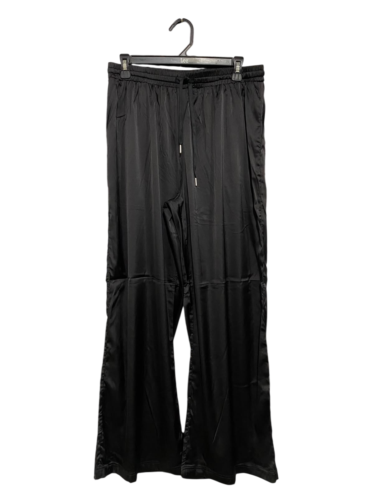 |L| WAIST 30| A60| BLACK SATIN WIDE-LEG TECHNICAL UTILITY TROUSERS