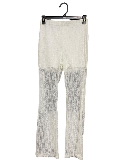 |S| WAIST 26| A60| WHITE LACE SHEER-PANEL TECHNICAL UTILITY FLARED TROUSERS