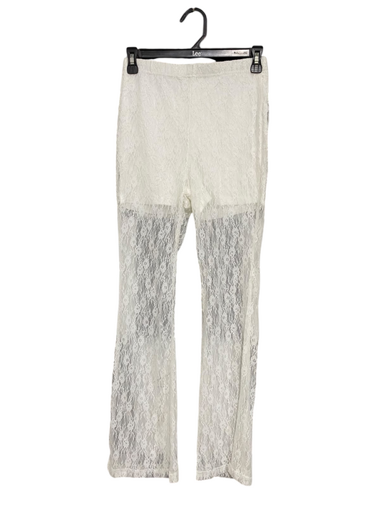 |S| WAIST 26| A60| WHITE LACE SHEER-PANEL TECHNICAL UTILITY FLARED TROUSERS