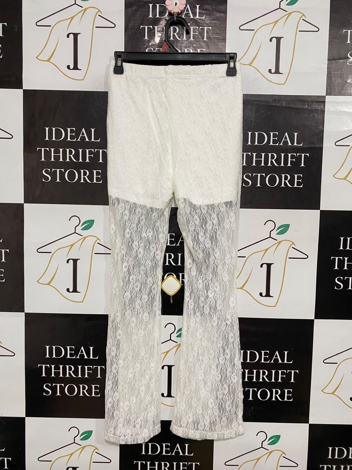 |S| WAIST 26| A60| WHITE LACE SHEER-PANEL TECHNICAL UTILITY FLARED TROUSERS