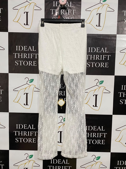 |S| WAIST 26| A60| WHITE LACE SHEER-PANEL TECHNICAL UTILITY FLARED TROUSERS