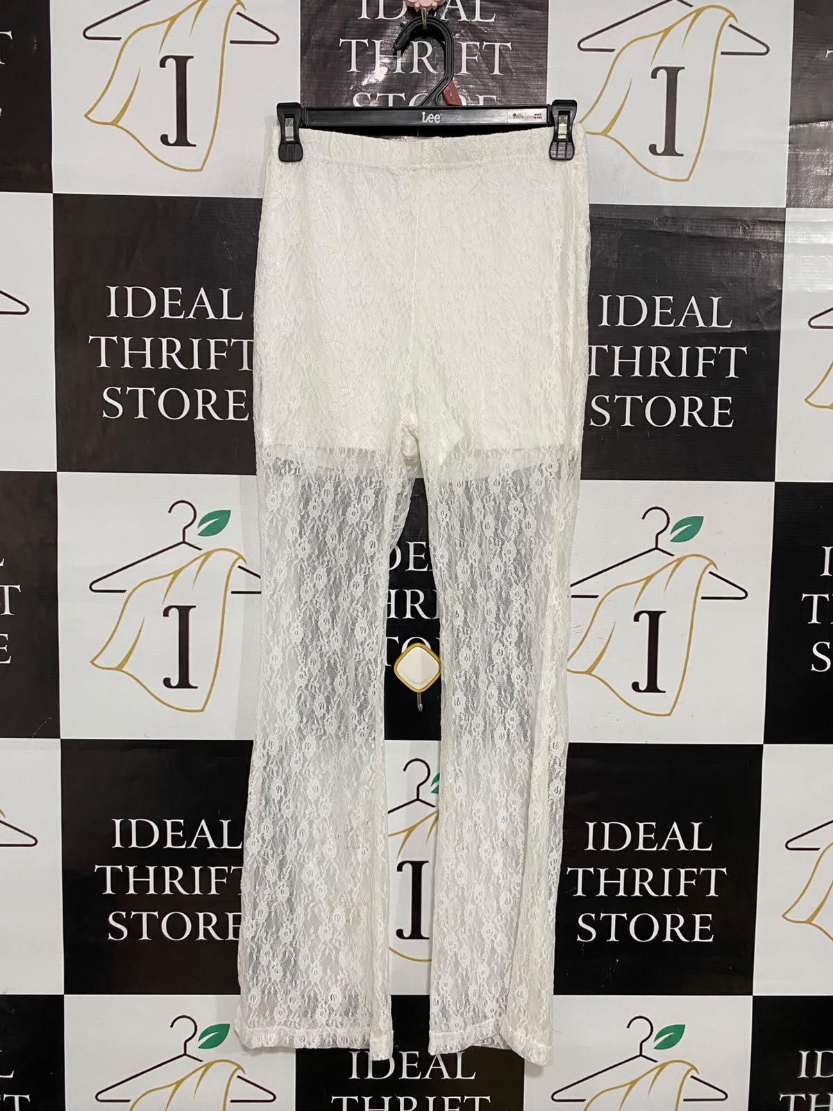 |S| WAIST 26| A60| WHITE LACE SHEER-PANEL TECHNICAL UTILITY FLARED TROUSERS