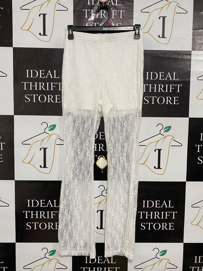 |S| WAIST 26| A60| WHITE LACE SHEER-PANEL TECHNICAL UTILITY FLARED TROUSERS