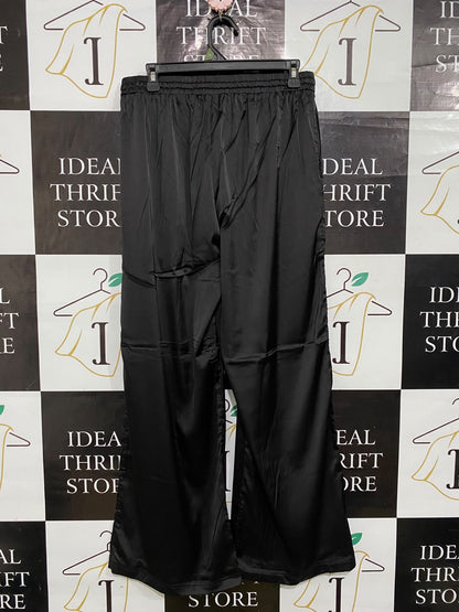 |L| WAIST 30| A60| BLACK SATIN WIDE-LEG TECHNICAL UTILITY TROUSERS