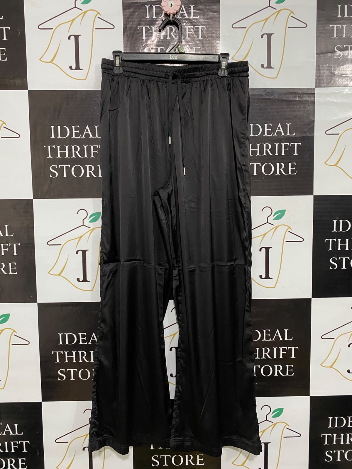 |L| WAIST 30| A60| BLACK SATIN WIDE-LEG TECHNICAL UTILITY TROUSERS