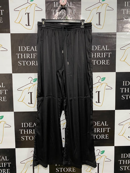 |L| WAIST 30| A60| BLACK SATIN WIDE-LEG TECHNICAL UTILITY TROUSERS