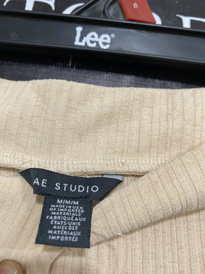 AE STUDIO |M| WAIST 26| A60| BEIGE RIBBED-KNIT TECHNICAL UTILITY MAXI SKIRT