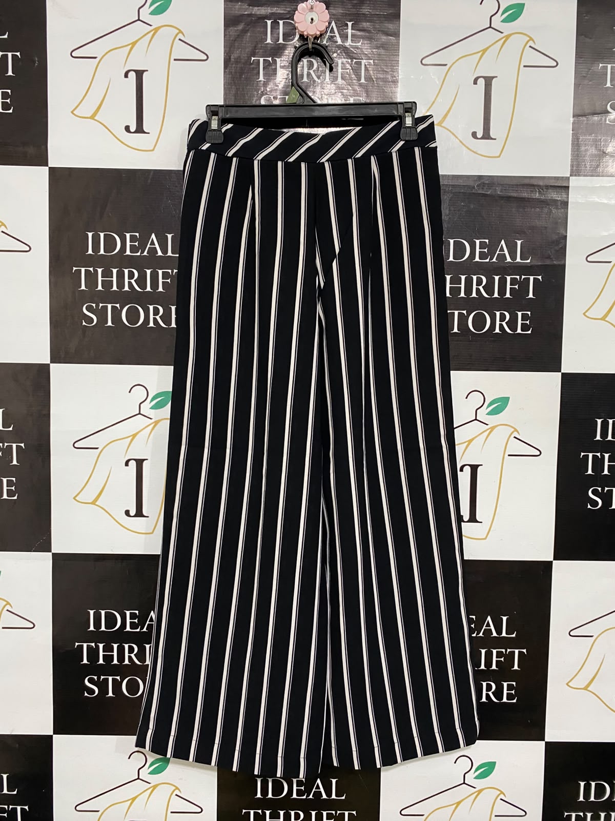 H&M |M| WAIST 28| A60| BLACK & WHITE VERTICAL STRIPE WIDE-LEG TECHNICAL UTILITY TROUSERS