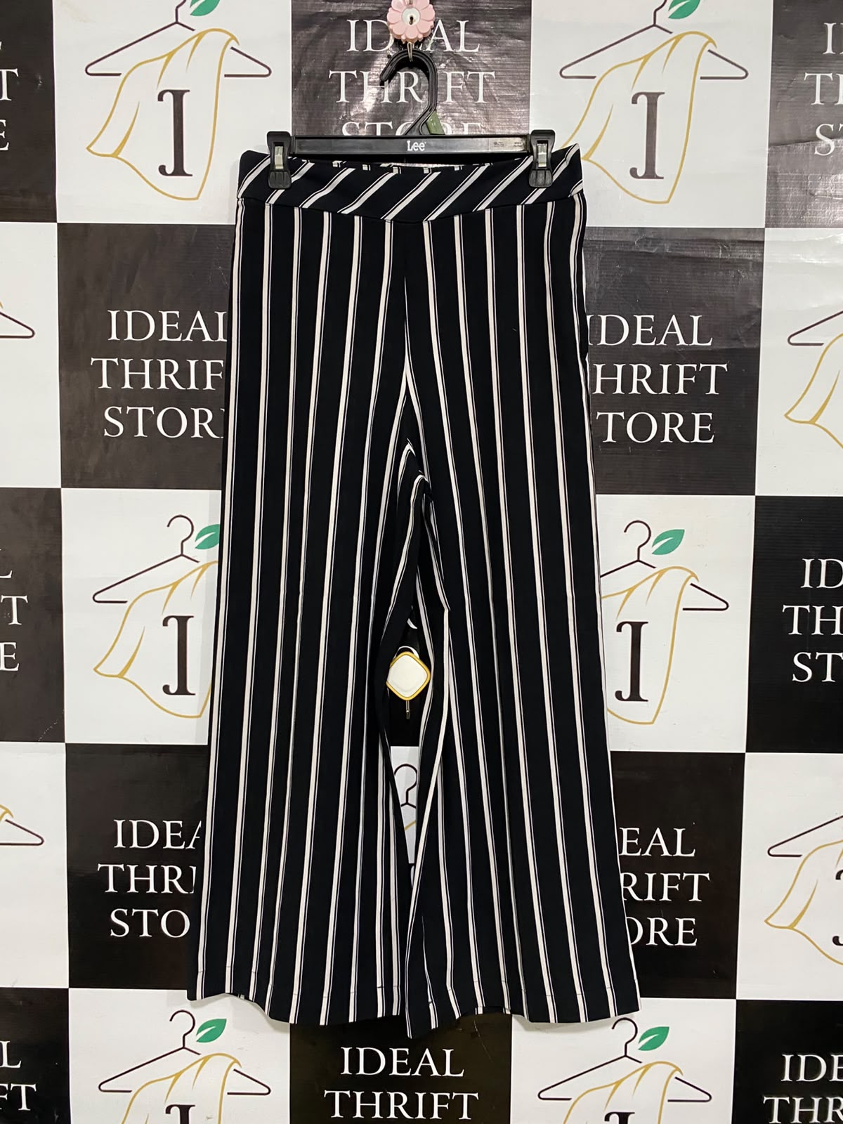 H&M |M| WAIST 28| A60| BLACK & WHITE VERTICAL STRIPE WIDE-LEG TECHNICAL UTILITY TROUSERS