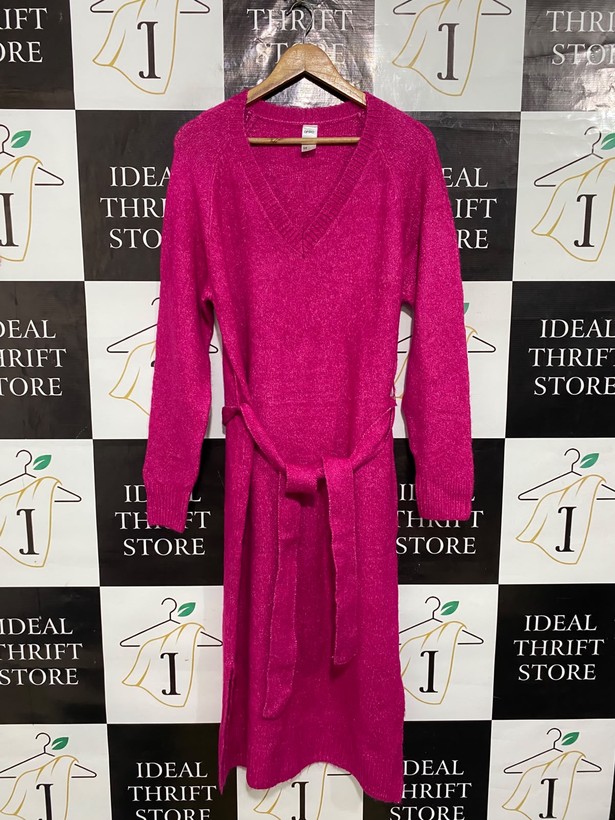 ANKO |M| BUST 19| A60| HOT PINK BELTED METALLIC KNIT TECHNICAL UTILITY MAXI DRESS