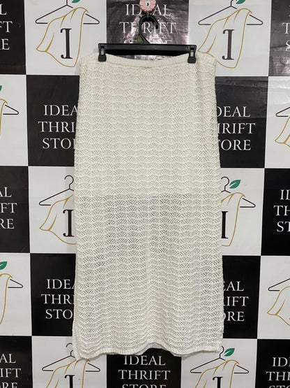 ANKO |XL| WAIST 34| A60| OFF-WHITE OPEN-WORK KNIT TECHNICAL UTILITY MAXI SKIRT