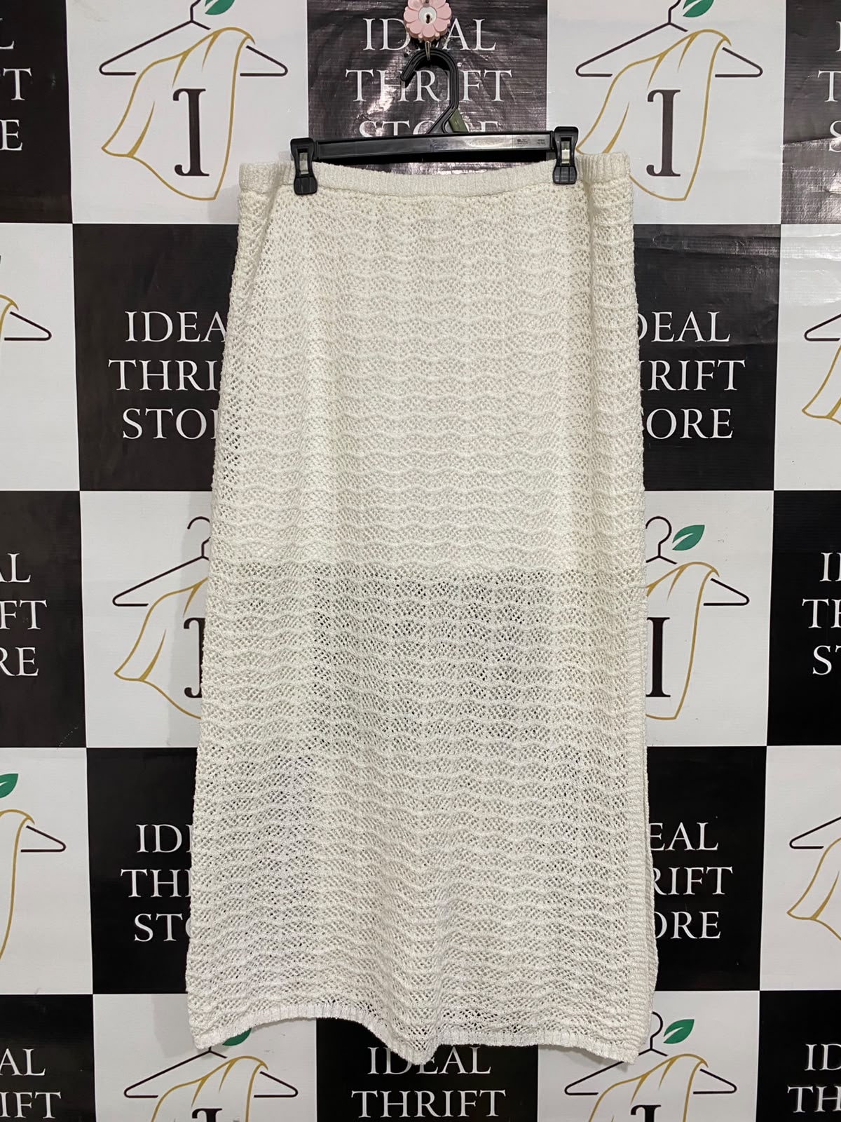 ANKO |XL| WAIST 34| A60| OFF-WHITE OPEN-WORK KNIT TECHNICAL UTILITY MAXI SKIRT