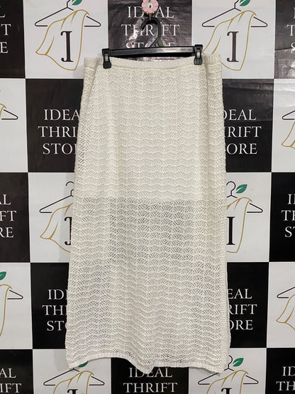 ANKO |XL| WAIST 34| A60| OFF-WHITE OPEN-WORK KNIT TECHNICAL UTILITY MAXI SKIRT