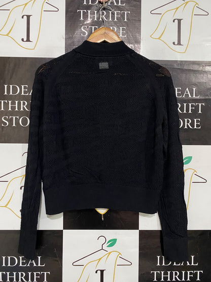 G STAR RAW |M| BUST 20| A60| BLACK MOCK-NECK OPEN-WORK KNIT TECHNICAL UTILITY SWEATER