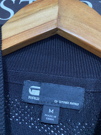 G STAR RAW |M| BUST 20| A60| BLACK MOCK-NECK OPEN-WORK KNIT TECHNICAL UTILITY SWEATER