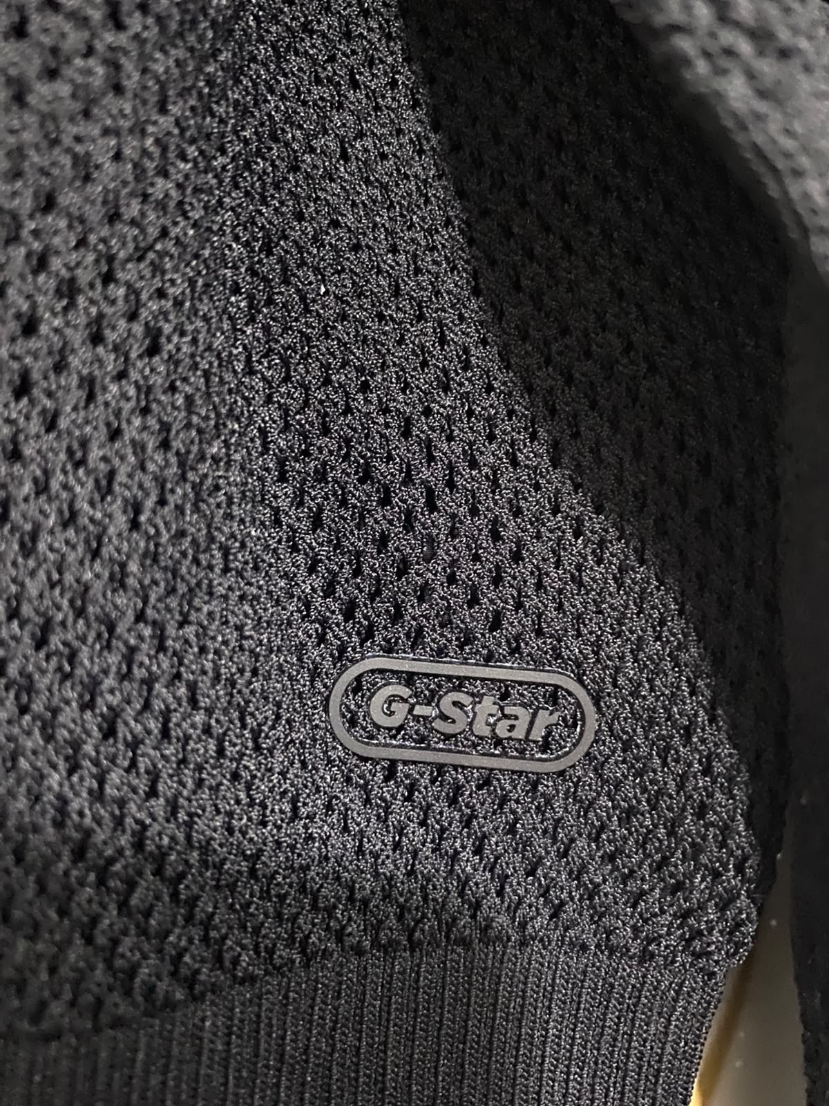 G STAR RAW |M| BUST 20| A60| BLACK MOCK-NECK OPEN-WORK KNIT TECHNICAL UTILITY SWEATER