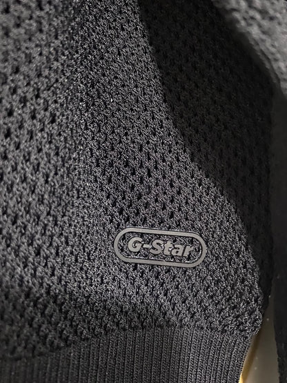 G STAR RAW |M| BUST 20| A60| BLACK MOCK-NECK OPEN-WORK KNIT TECHNICAL UTILITY SWEATER