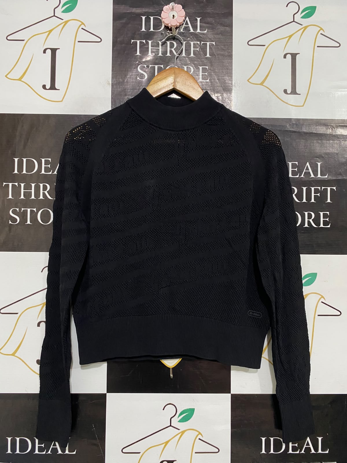 G STAR RAW |M| BUST 20| A60| BLACK MOCK-NECK OPEN-WORK KNIT TECHNICAL UTILITY SWEATER