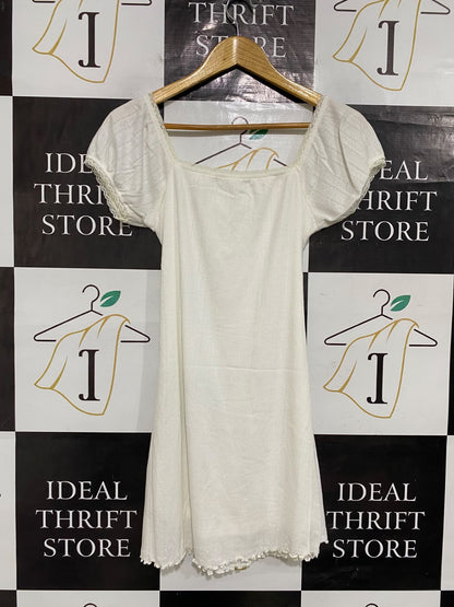 JANET STUDIO |M| BUST 14| A60| OFF-WHITE SQUARE-NECK TECHNICAL UTILITY MINI DRESS
