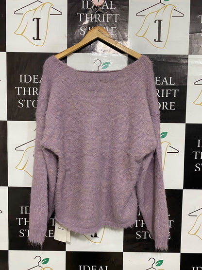 PLUM JAN |XL| BUST 22| A60| LILAC FLUFFY TEXTURED TECHNICAL UTILITY V-NECK SWEATER