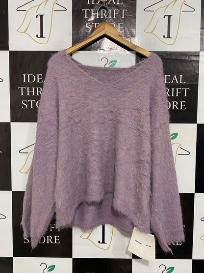 PLUM JAN |XL| BUST 22| A60| LILAC FLUFFY TEXTURED TECHNICAL UTILITY V-NECK SWEATER