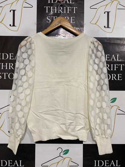 ESTHER & CO |S| BUST 15| A60| OFF-WHITE DOT-MESH SLEEVE TECHNICAL UTILITY SWEATER