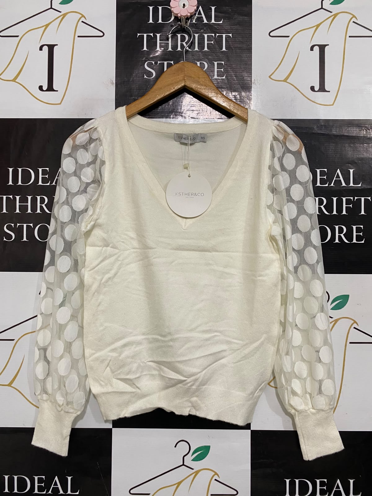 ESTHER & CO |S| BUST 15| A60| OFF-WHITE DOT-MESH SLEEVE TECHNICAL UTILITY SWEATER