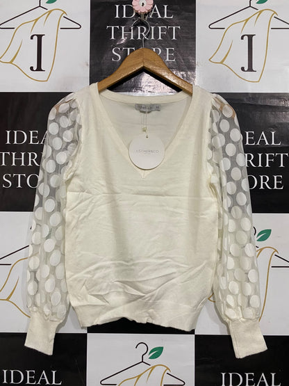 ESTHER & CO |S| BUST 15| A60| OFF-WHITE DOT-MESH SLEEVE TECHNICAL UTILITY SWEATER