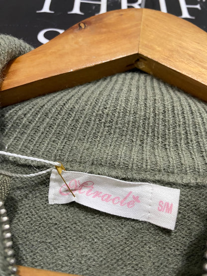 MIRACLE |S/M| BUST 21| A60| SAGE GREEN SEQUIN-EMBELLISHED QUARTER-ZIP TECHNICAL UTILITY SWEATER