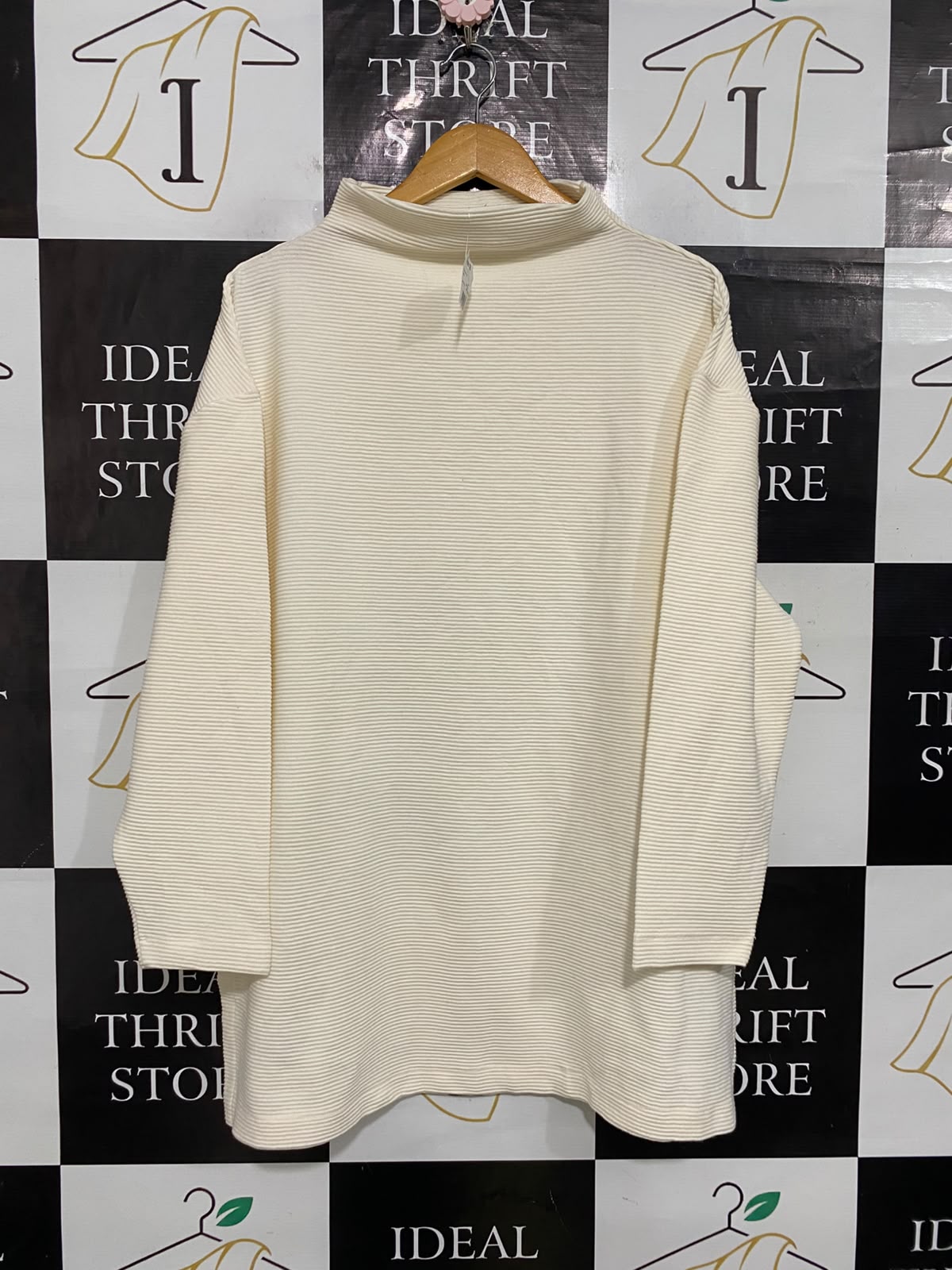 ANKO |XL| BUST 23| A60| OFF-WHITE MICRO-RIB MOCK-NECK TECHNICAL UTILITY TUNIC SWEATER