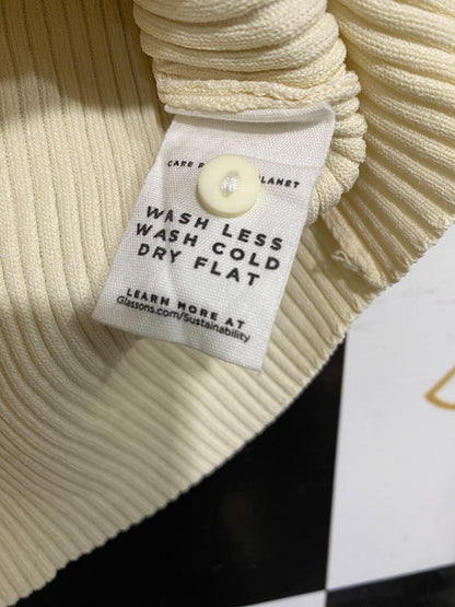 GLASSONS |S| BUST 11| A60| OFF-WHITE RIBBED ASYMMETRIC-BUTTON TECHNICAL UTILITY CARDIGAN