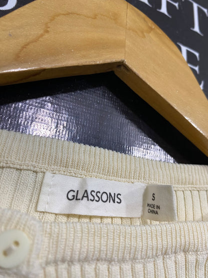 GLASSONS |S| BUST 11| A60| OFF-WHITE RIBBED ASYMMETRIC-BUTTON TECHNICAL UTILITY CARDIGAN