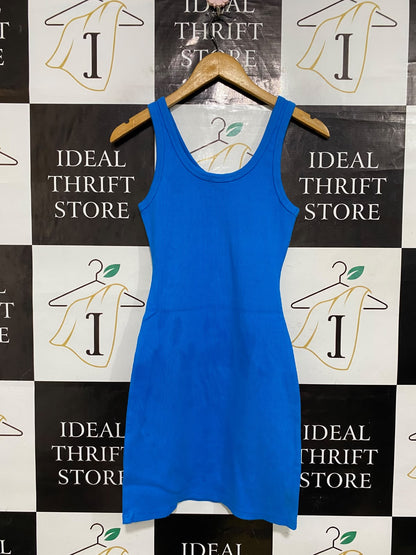 GENERAL PANTS CO |M| BUST 13| A60| BLUE RIBBED TANK MINI DRESS TECHNICAL UTILITY DRESS