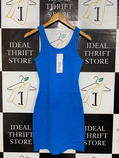 GENERAL PANTS CO |M| BUST 13| A60| BLUE RIBBED TANK MINI DRESS TECHNICAL UTILITY DRESS