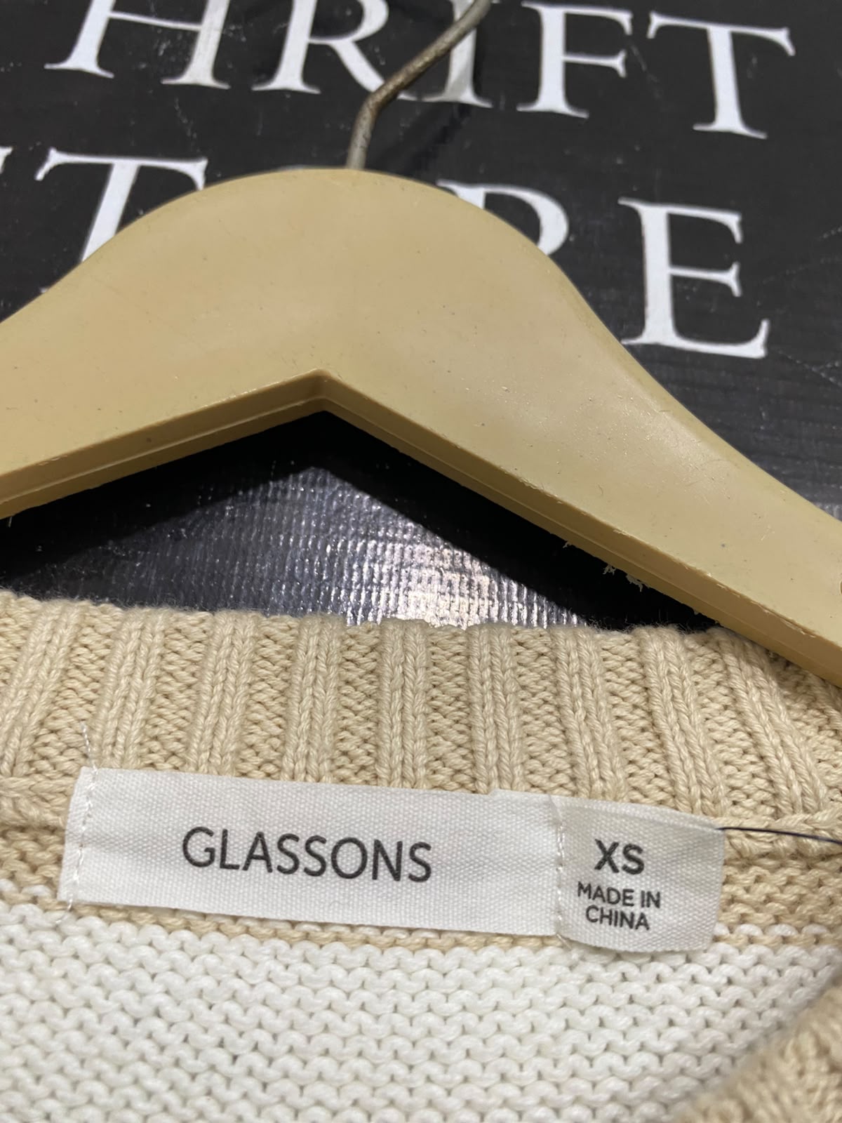 GLASSONS |XS| BUST 21| A60| CAMEL AND WHITE STRIPED CREWNECK TECHNICAL UTILITY SWEATER