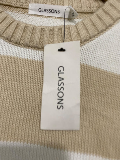 GLASSONS |XS| BUST 21| A60| CAMEL AND WHITE STRIPED CREWNECK TECHNICAL UTILITY SWEATER